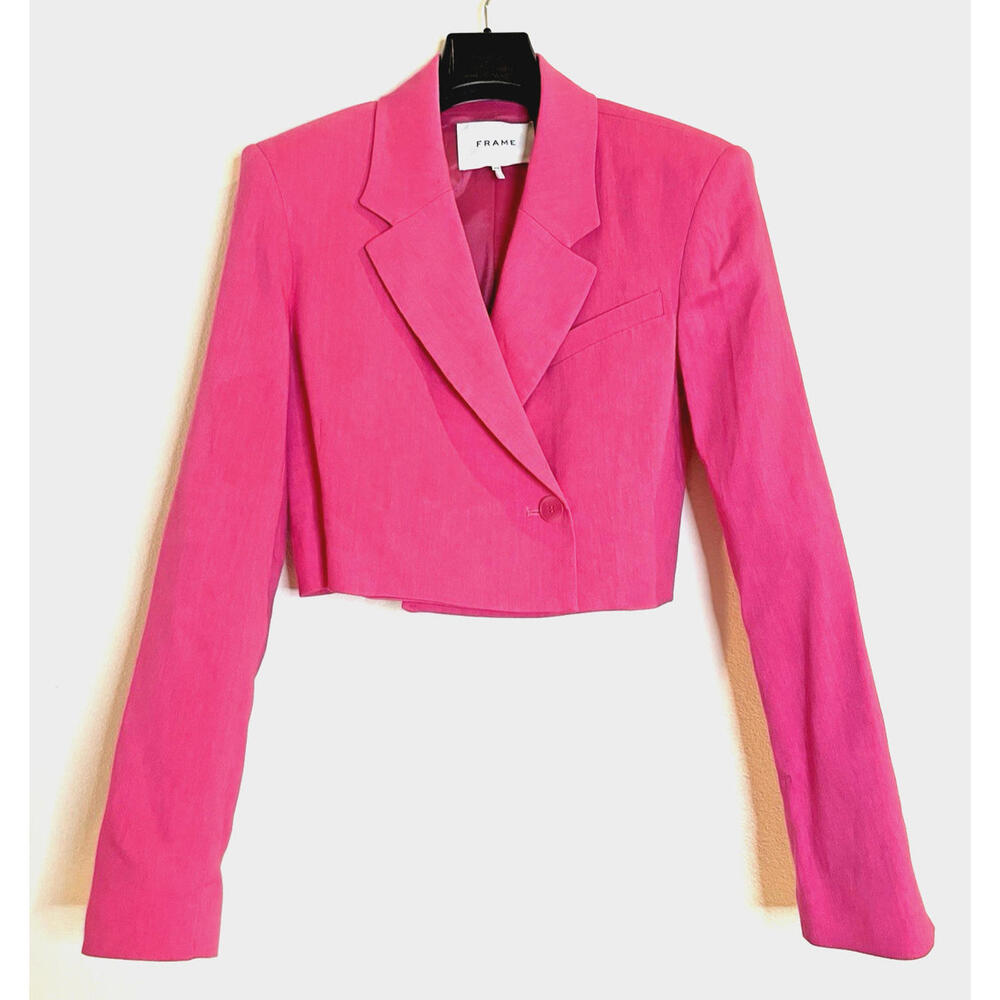 FRAME Cropped Blazer - Women's X-Small - Pink - Strong Shoulder Single-Button